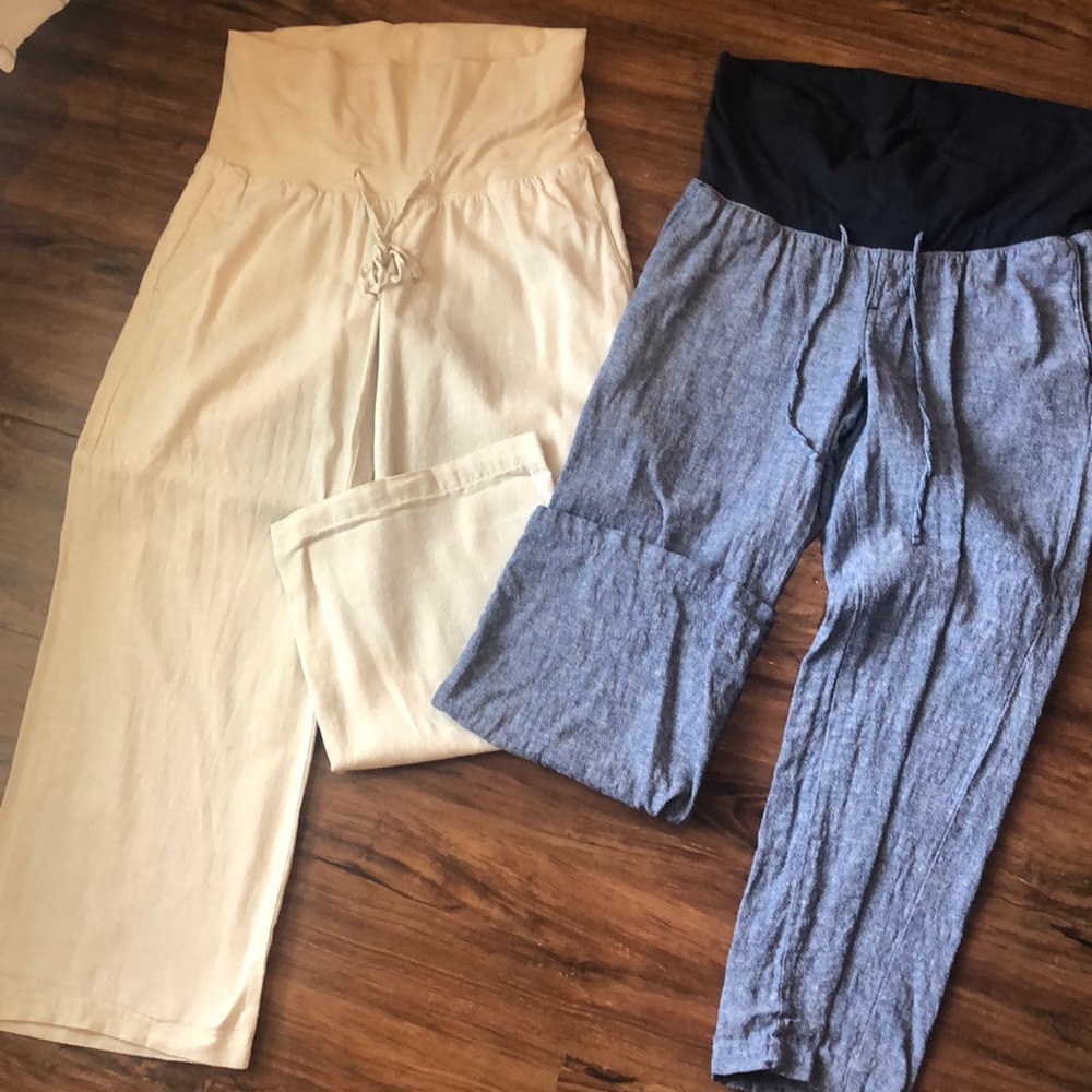 TWO PAIR Linen maternity pants
